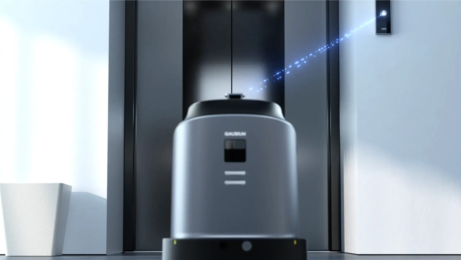 pulizia pavimento automatico Phantas in attesa di ascensore